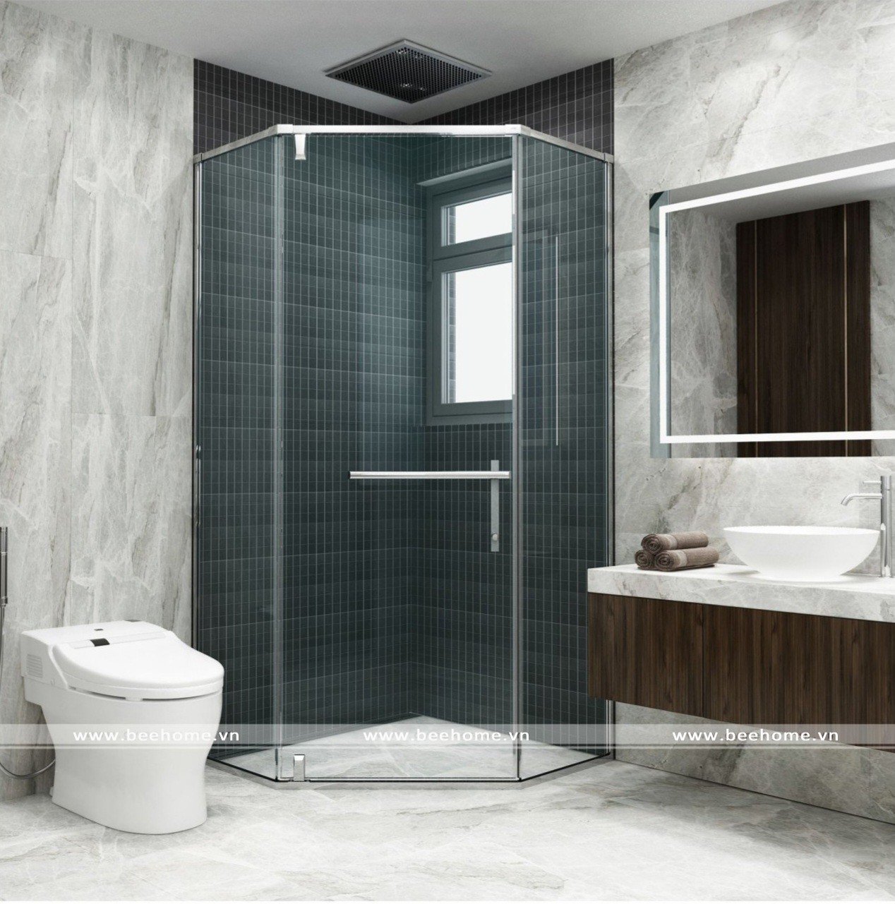 Cabin tắm kính 135 độ màu bạc